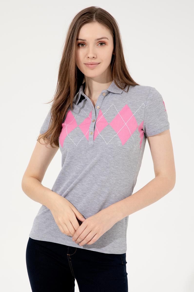 Kadın Gri Melanj Polo Yaka Tişört