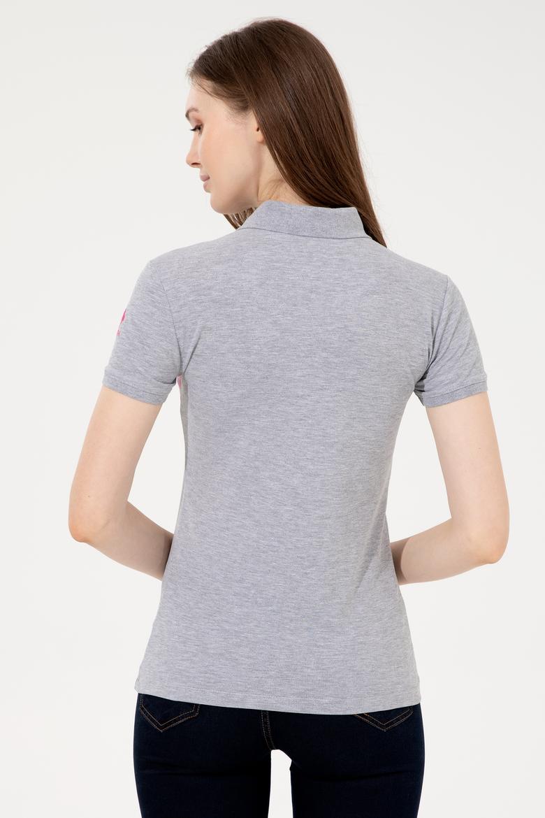 Kadın Gri Melanj Polo Yaka Tişört - 50252261018