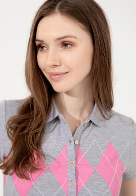 Kadın Gri Melanj Polo Yaka Tişört - 50252261018