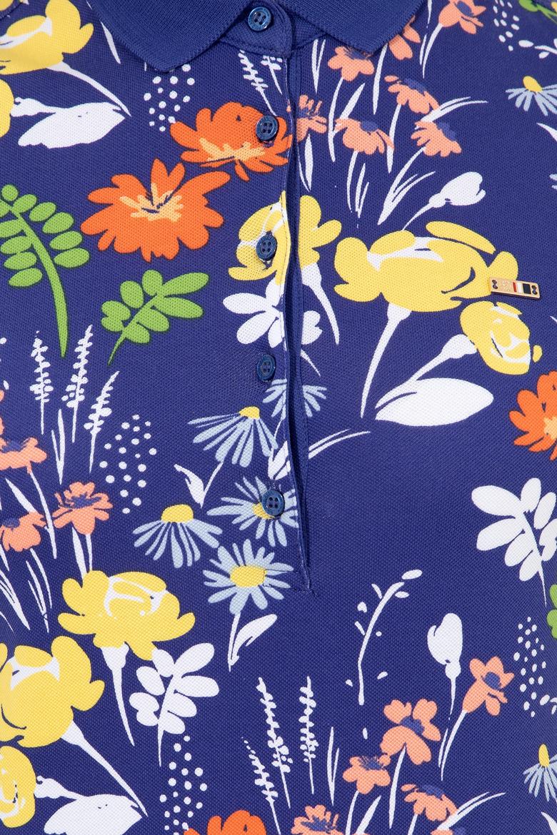 Kadın Mavi Polo Yaka Tişört - 50252278007