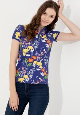 Kadın Mavi Polo Yaka Tişört - 50252278007