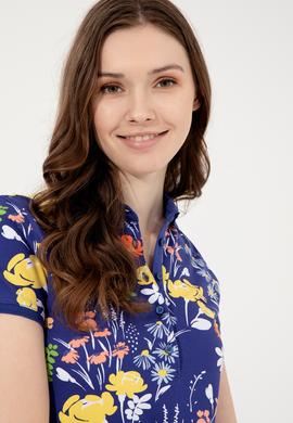 Kadın Mavi Polo Yaka Tişört - 50252278007