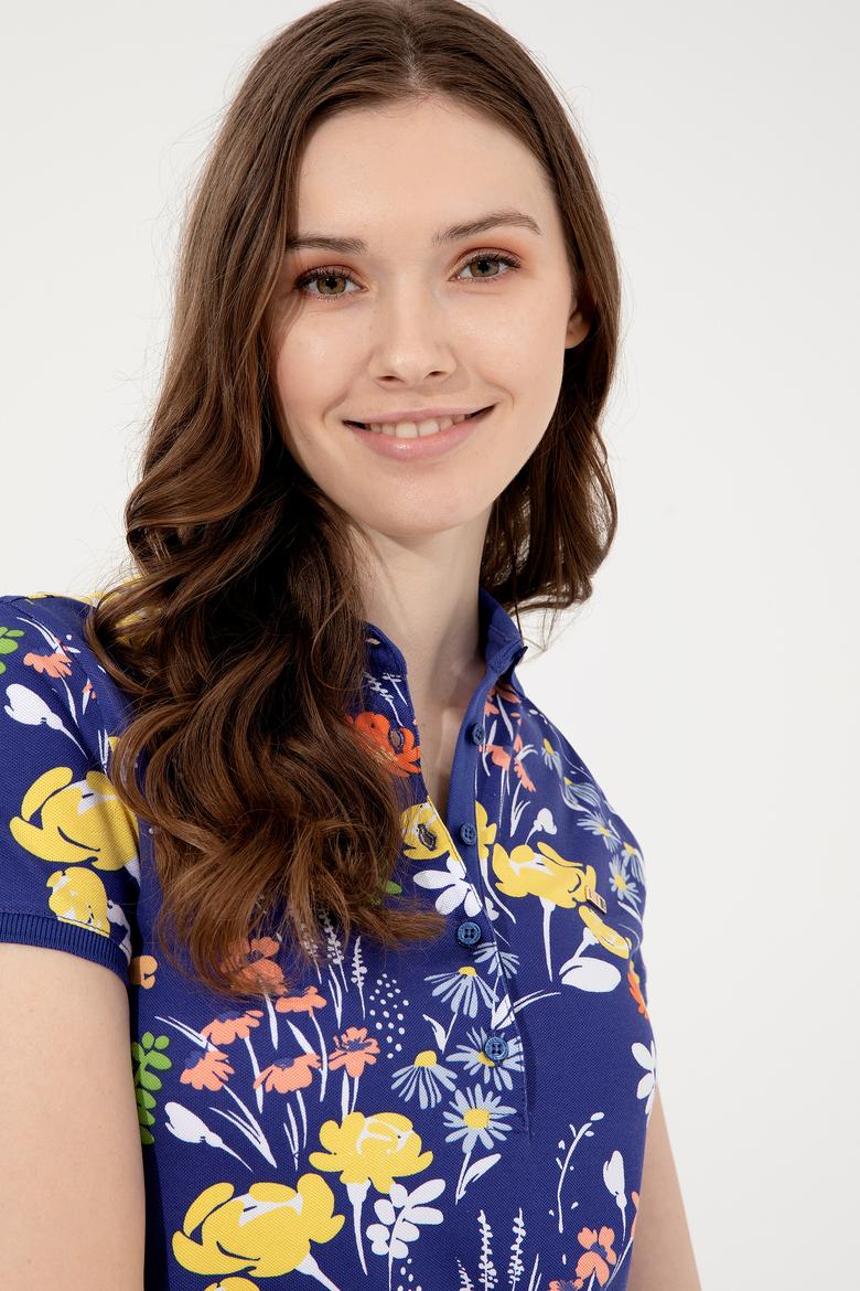 Kadın Mavi Polo Yaka Tişört - 50252278007