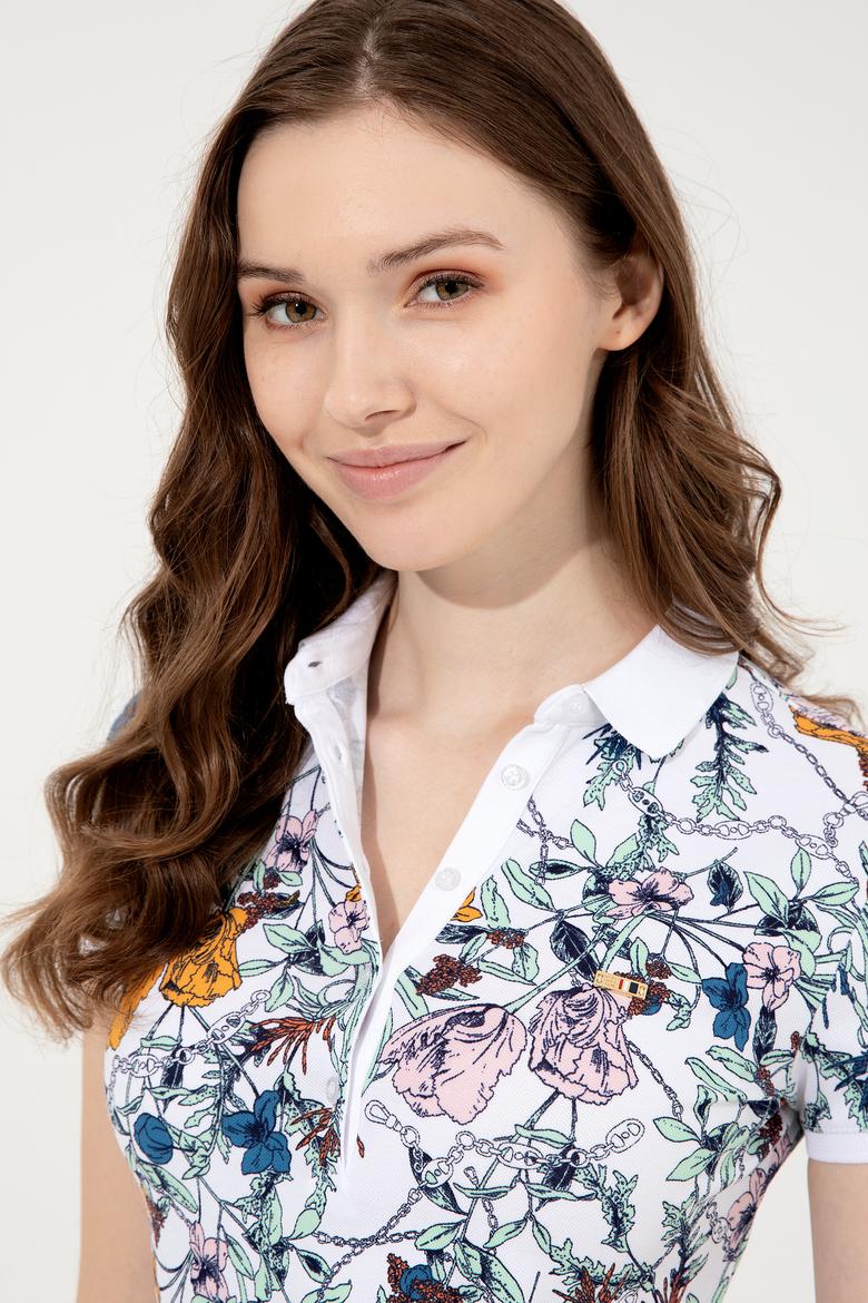 Kadın Beyaz Polo Yaka Tişört - 50252288006