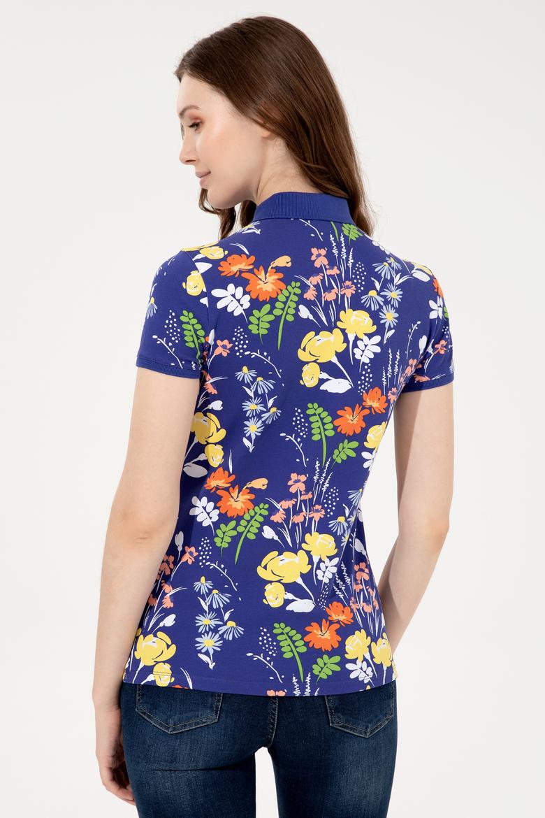 Kadın Mavi Polo Yaka Tişört - 50252278007
