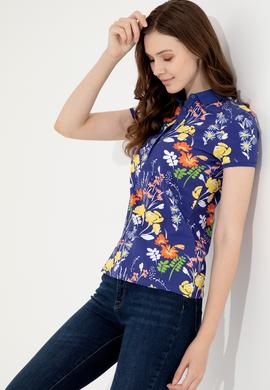 Kadın Mavi Polo Yaka Tişört - 50252278007