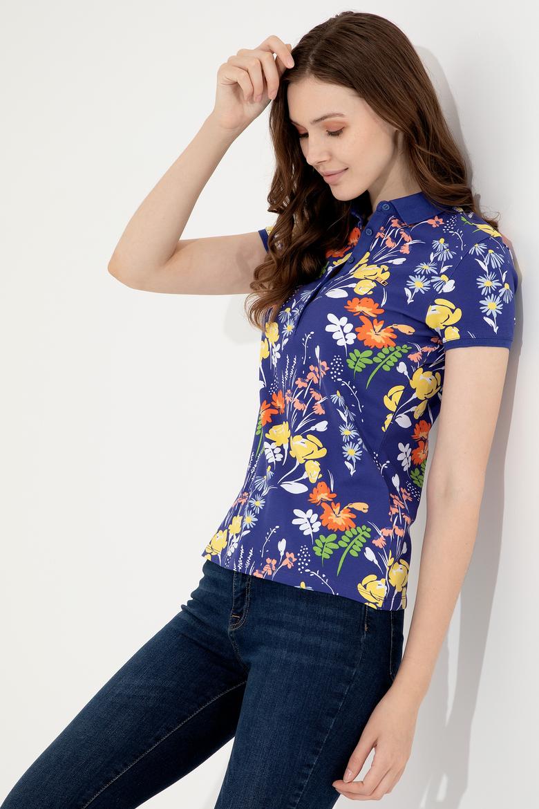 Kadın Mavi Polo Yaka Tişört - 50252278007