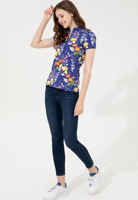 Kadın Mavi Polo Yaka Tişört - 50252278007