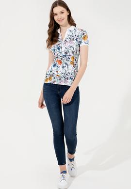 Kadın Beyaz Polo Yaka Tişört - 50252288006