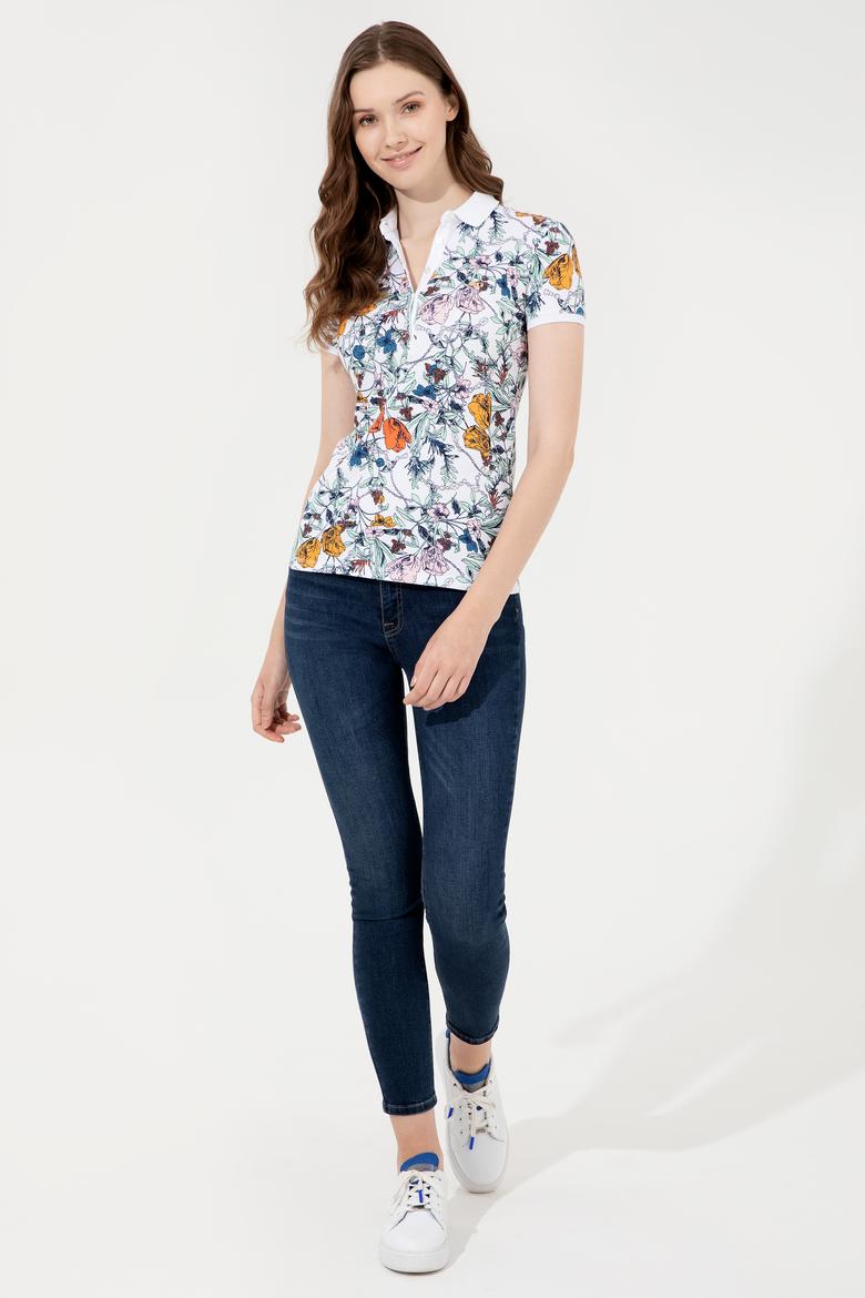 Kadın Beyaz Polo Yaka Tişört - 50252288006