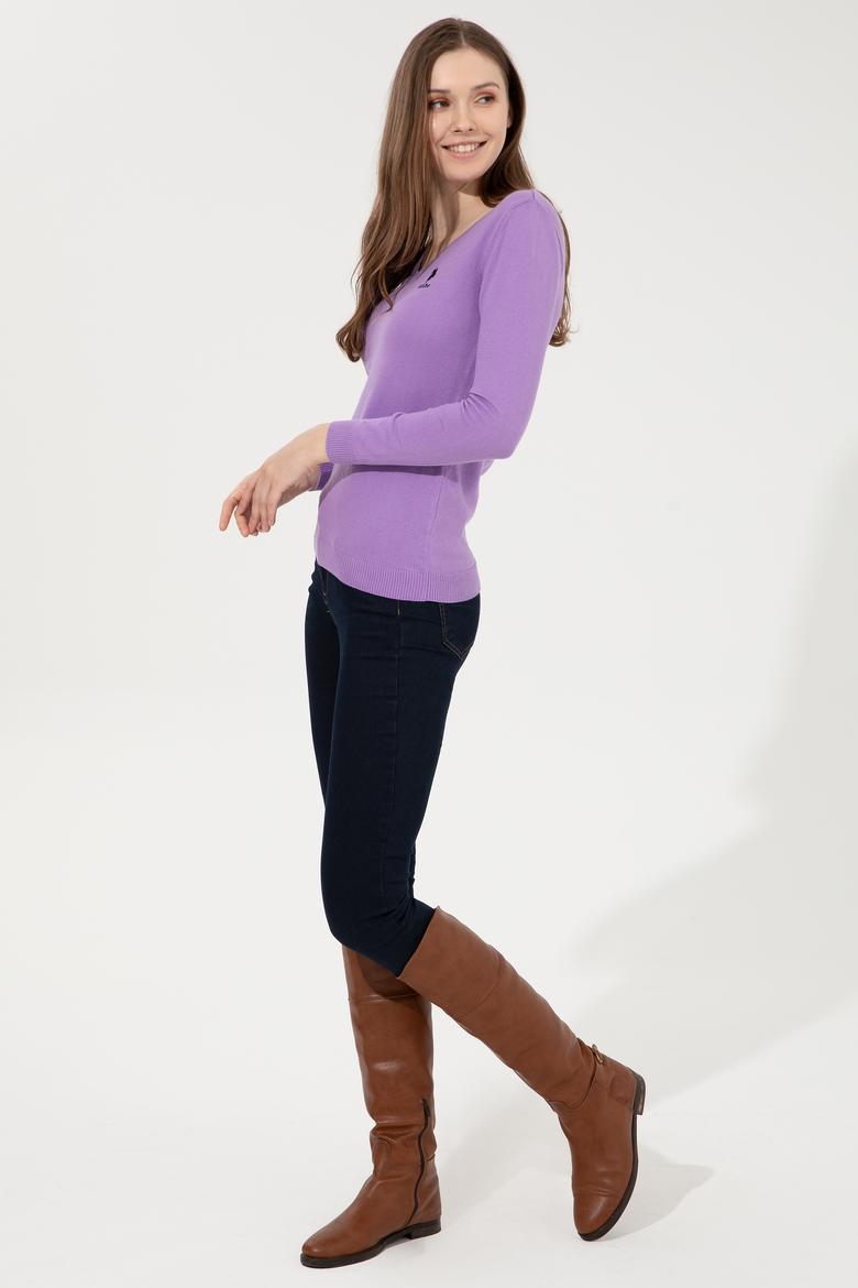 Kadın Lila Basic V Yaka Kazak - 50251913057