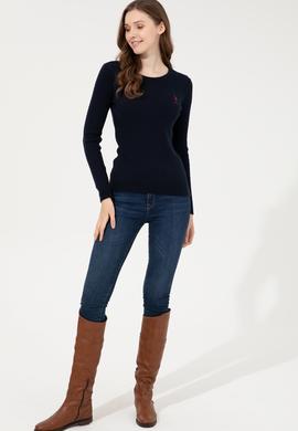 Kadın Lacivert  Bisiklet Yaka Basic Kazak - 50255658021