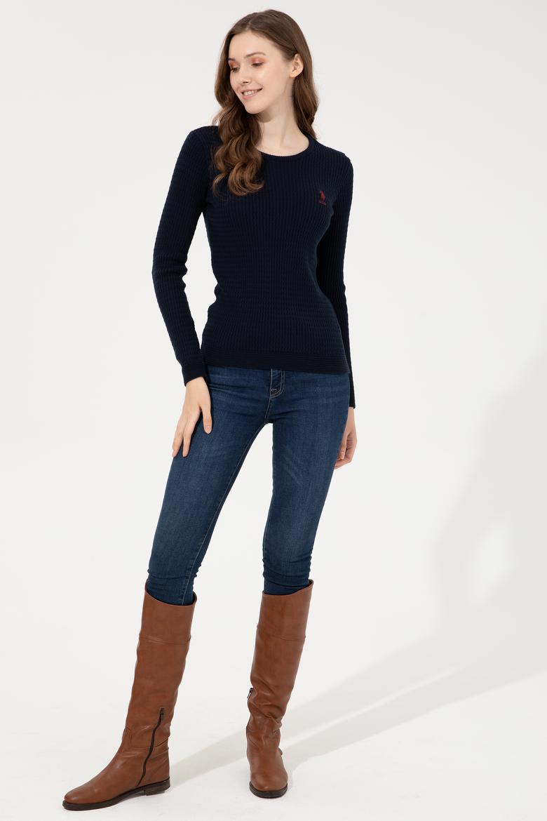 Kadın Lacivert  Bisiklet Yaka Basic Kazak - 50255658021