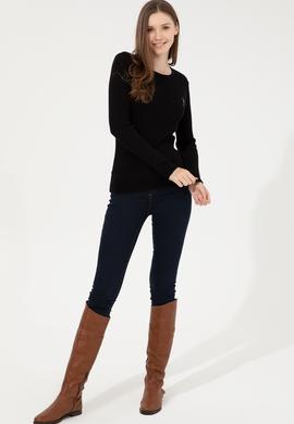 Kadın Siyah Bisiklet Yaka Basic Kazak - 50255658048