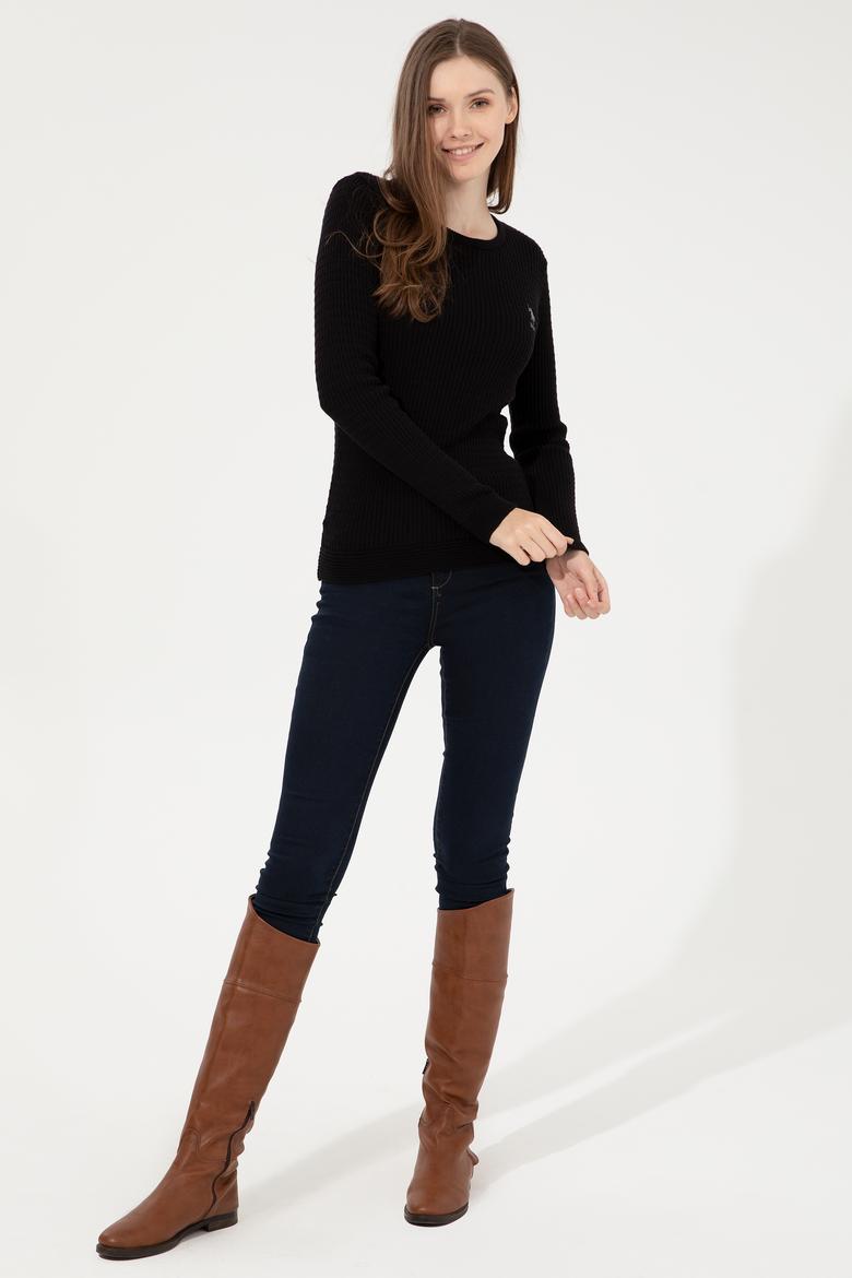 Kadın Siyah Bisiklet Yaka Basic Kazak - 50255658048