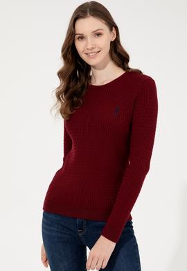 Kadın Bordo Bisiklet Yaka Basic Kazak - 50255658008