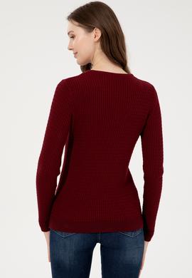 Kadın Bordo Bisiklet Yaka Basic Kazak - 50255658008