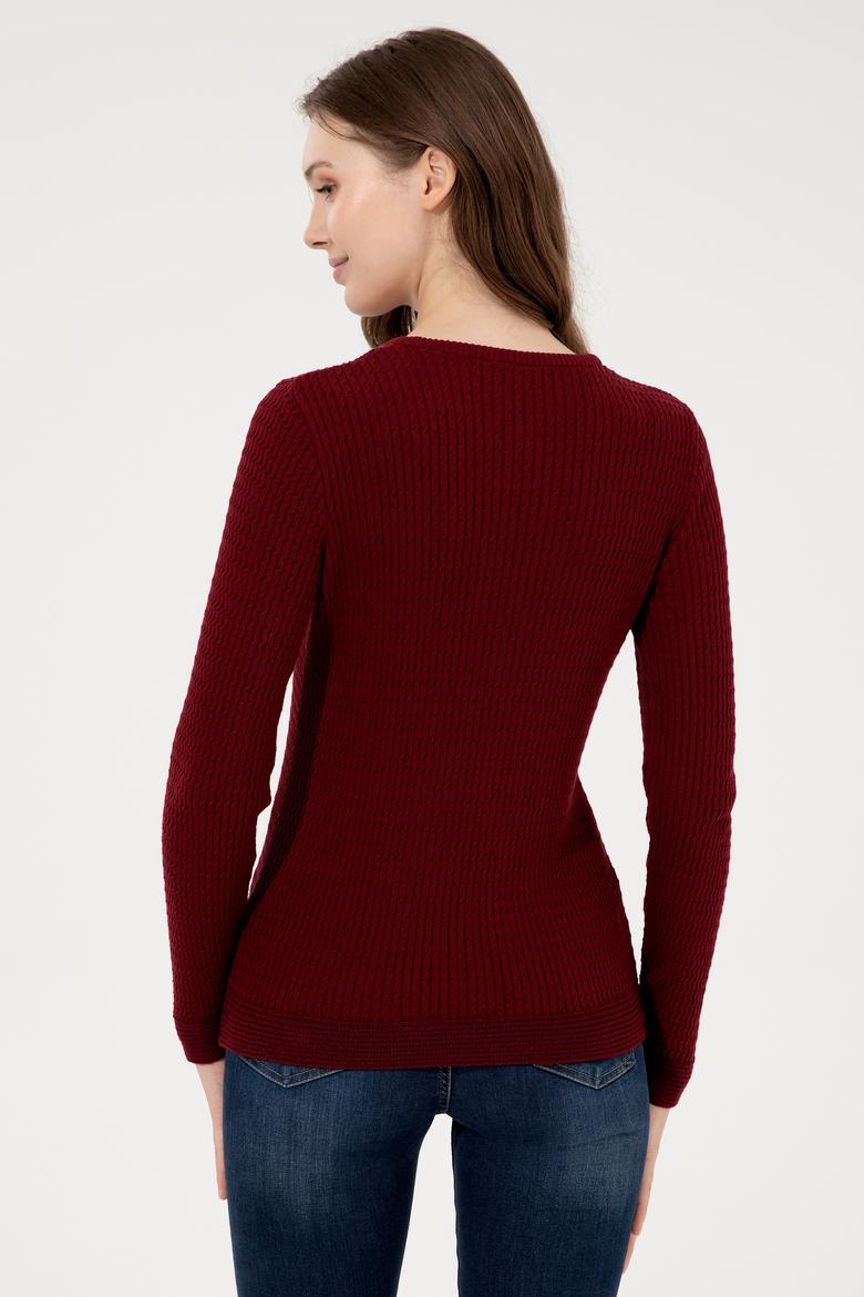 Kadın Bordo Bisiklet Yaka Basic Kazak - 50255658008