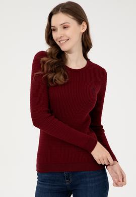 Kadın Bordo Bisiklet Yaka Basic Kazak - 50255658008