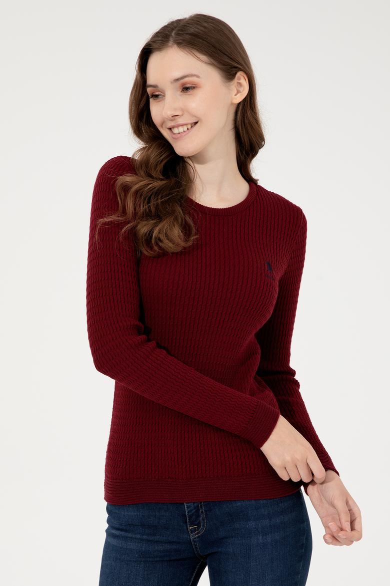 Kadın Bordo Bisiklet Yaka Basic Kazak - 50255658008