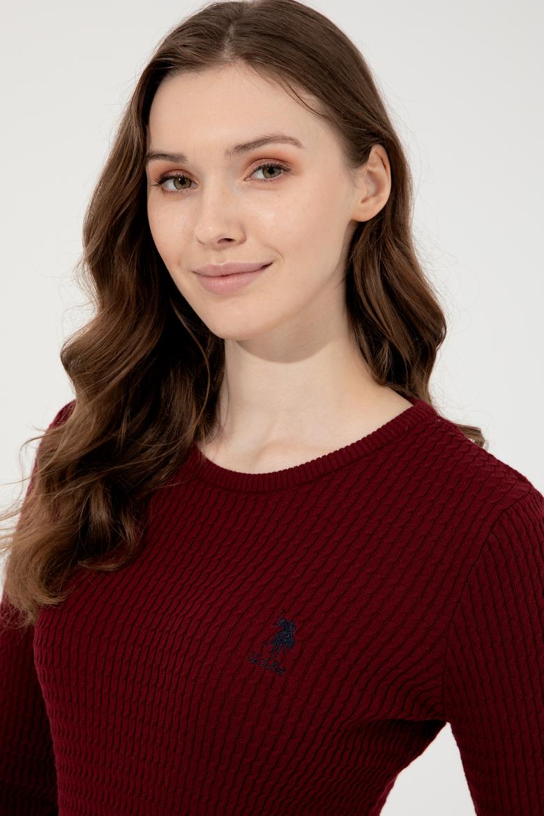 Kadın Bordo Bisiklet Yaka Basic Kazak - 50255658008