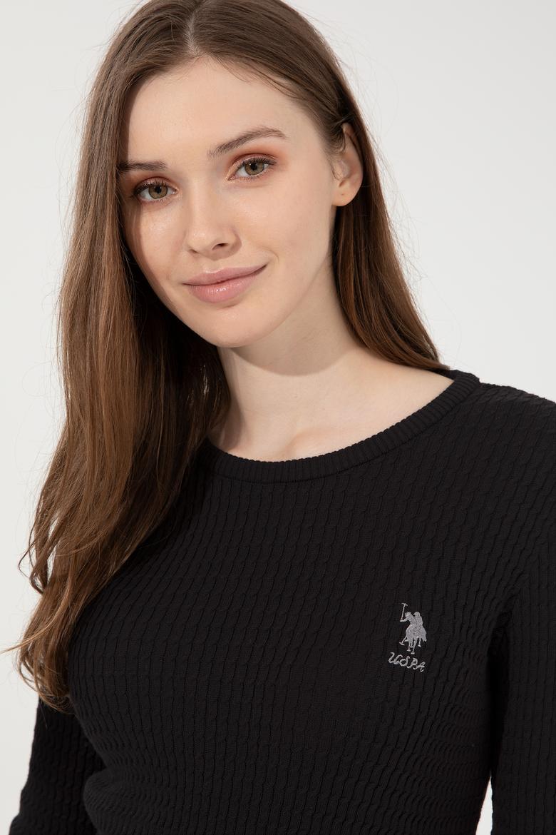 Kadın Siyah Bisiklet Yaka Basic Kazak - 50255658048