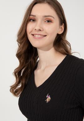 Kadın Siyah V Yaka Basic Kazak - 50255662046