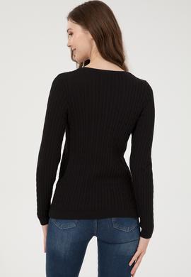 Kadın Siyah V Yaka Basic Kazak - 50255662046