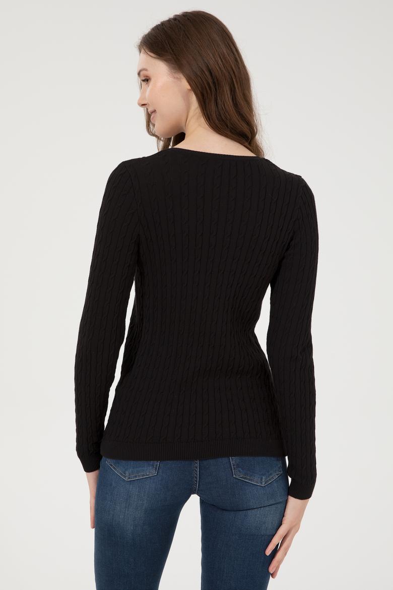 Kadın Siyah V Yaka Basic Kazak - 50255662046