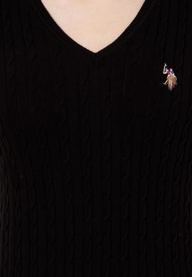 Kadın Siyah V Yaka Basic Kazak - 50255662046