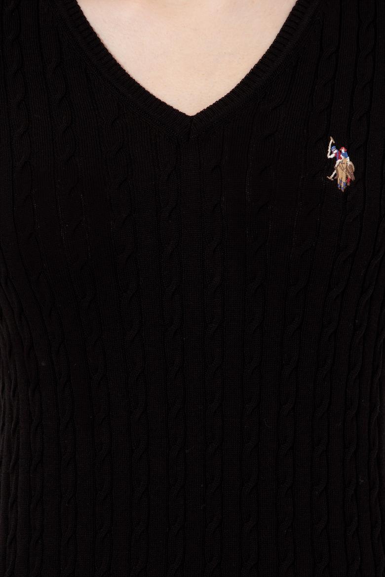 Kadın Siyah V Yaka Basic Kazak - 50255662046