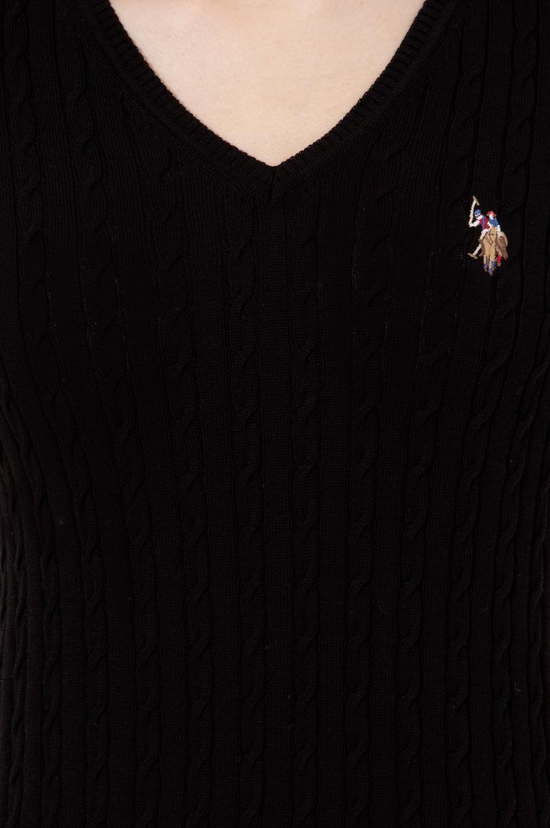 Kadın Siyah V Yaka Basic Kazak