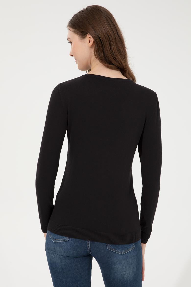 Kadın Siyah Basic V Yaka Kazak - 50251913011