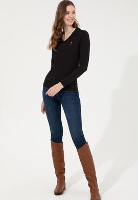 Kadın Siyah Basic V Yaka Kazak - 50251913011