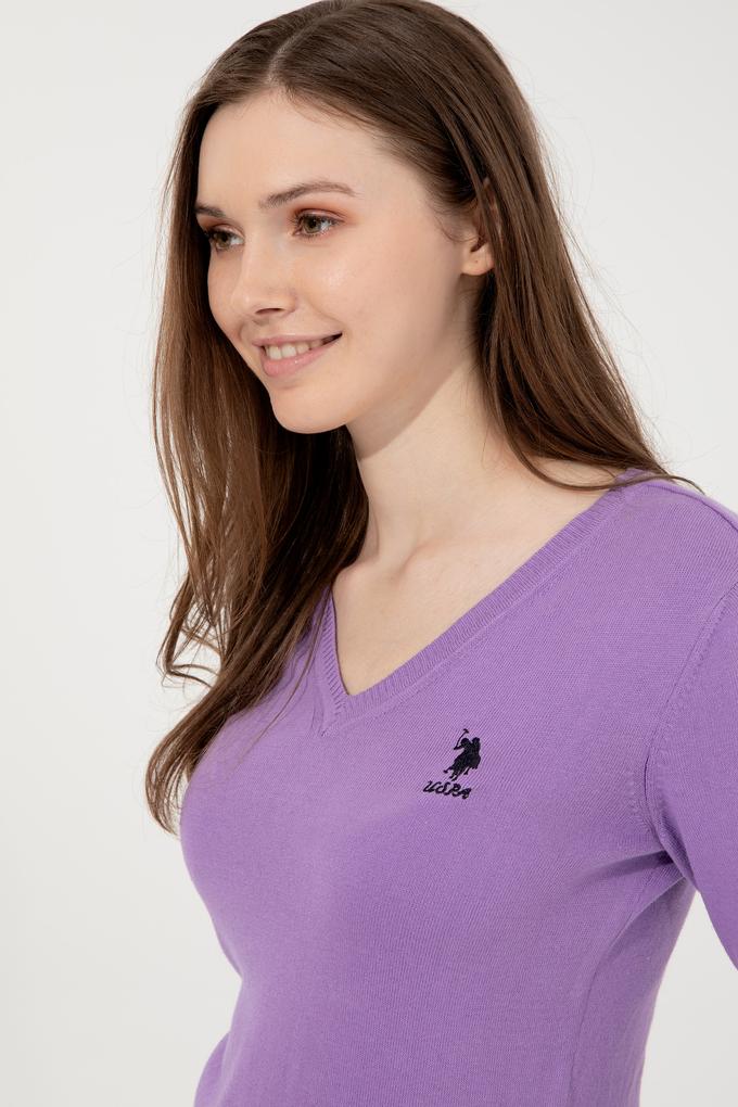 Kadın Lila Basic V Yaka Kazak