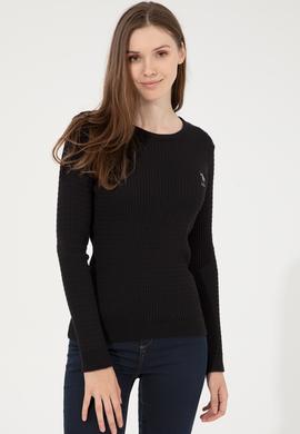 Kadın Siyah Bisiklet Yaka Basic Kazak - 50255658048