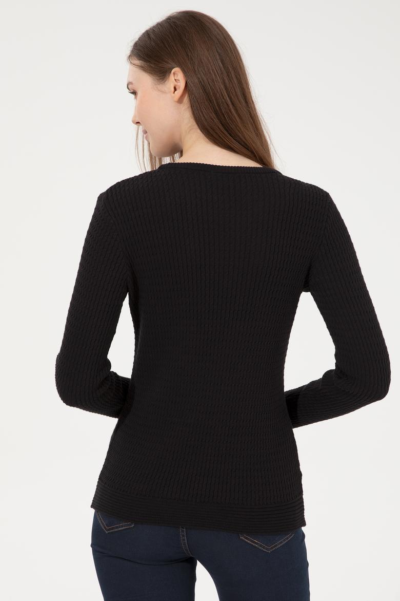 Kadın Siyah Bisiklet Yaka Basic Kazak - 50255658048