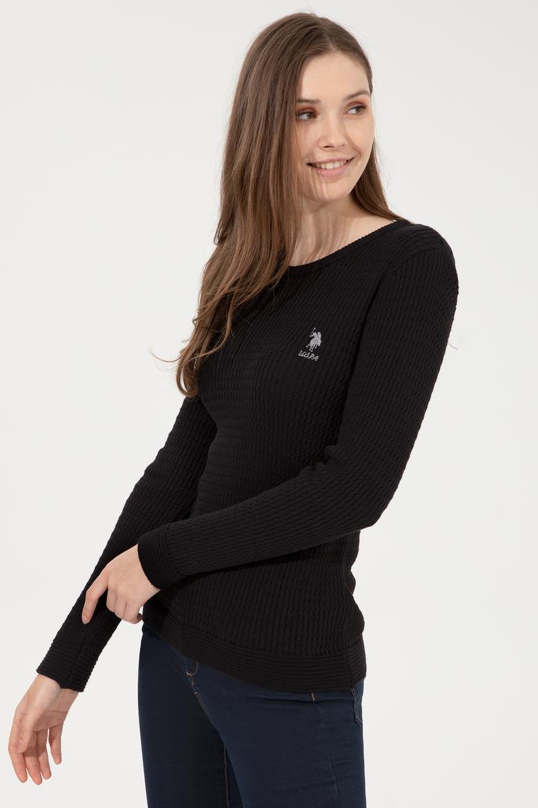 Kadın Siyah Bisiklet Yaka Basic Kazak - 50255658048