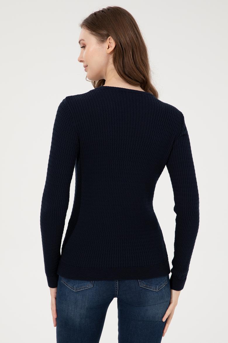 Kadın Lacivert  Bisiklet Yaka Basic Kazak - 50255658021