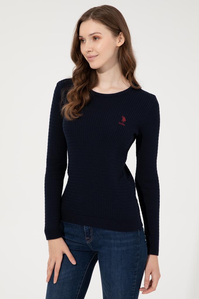 Kadın Lacivert  Bisiklet Yaka Basic Kazak