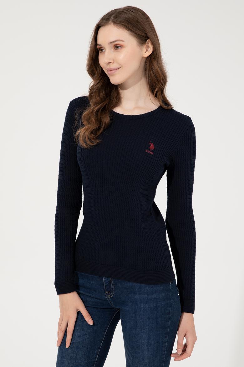 Kadın Lacivert  Bisiklet Yaka Basic Kazak