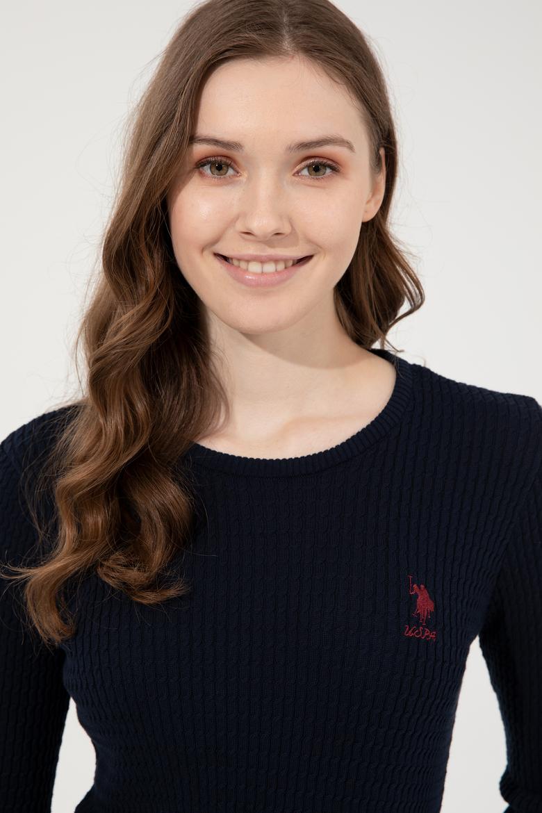 Kadın Lacivert  Bisiklet Yaka Basic Kazak - 50255658021