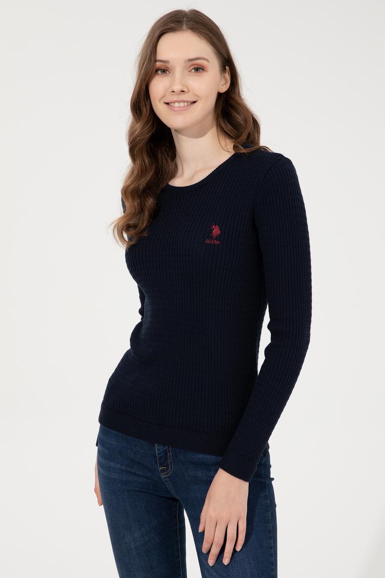 Kadın Lacivert  Bisiklet Yaka Basic Kazak - 50255658021