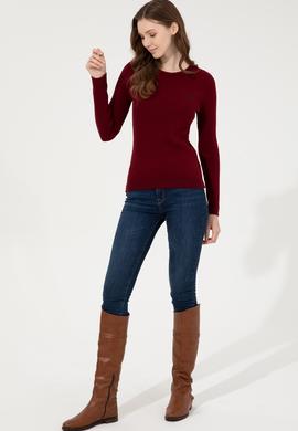 Kadın Bordo Bisiklet Yaka Basic Kazak - 50255658008