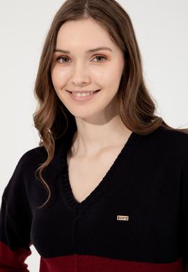 Kadın Lacivert V Yaka Kazak - 50252208010