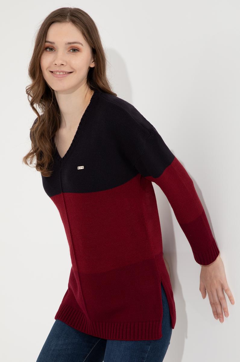 Kadın Lacivert V Yaka Kazak