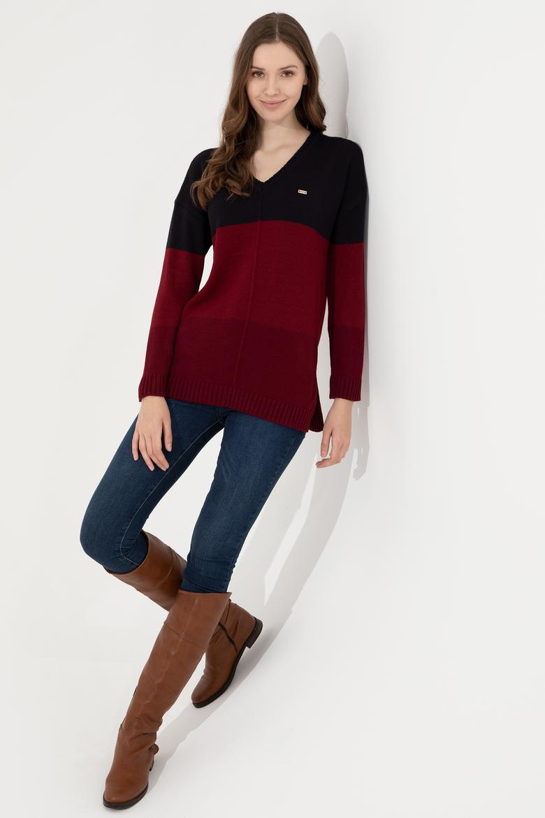 Kadın Lacivert V Yaka Kazak