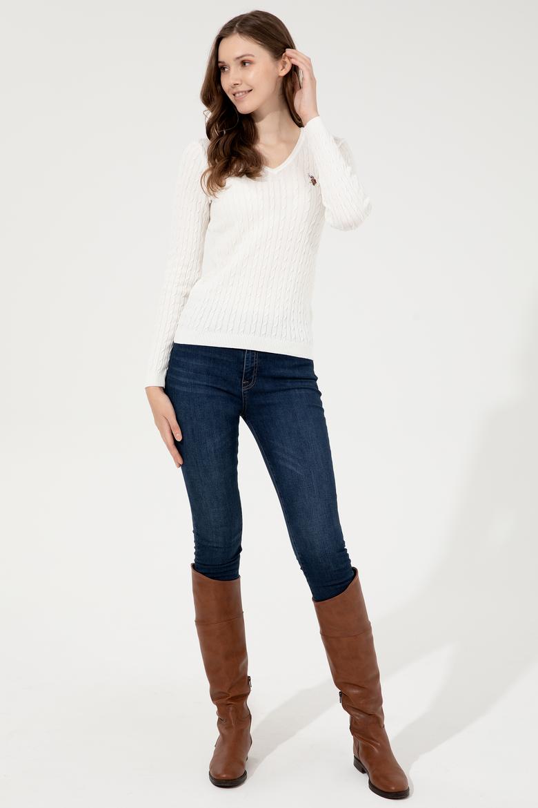 Kadın Ekru Basic Kazak - 50255662085