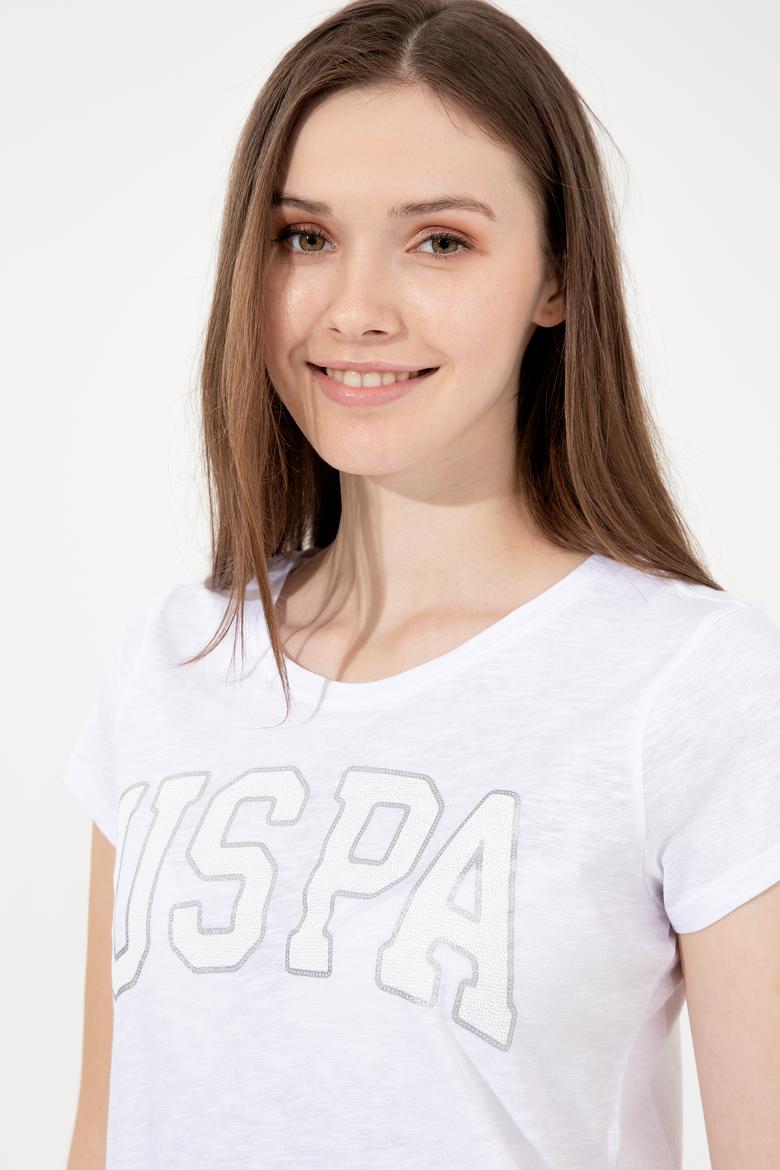 Kadın Beyaz Bisiklet Yaka Tişört - 50246220012