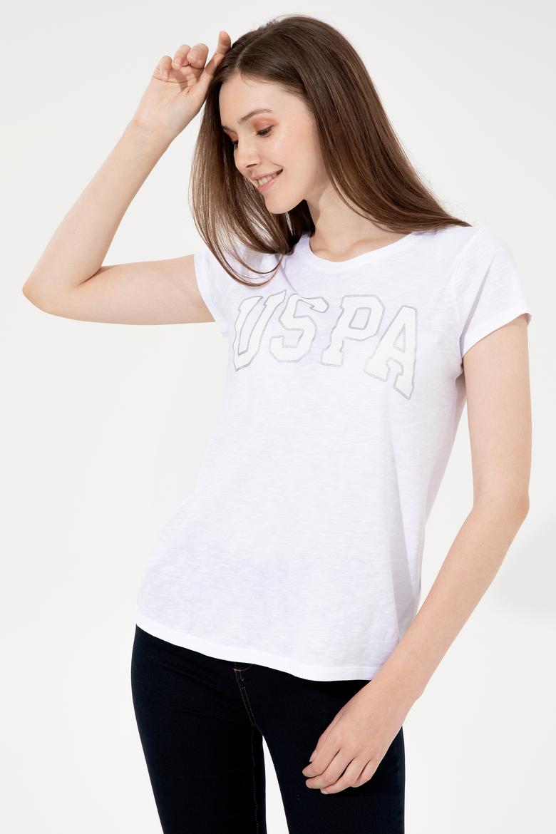 Kadın Beyaz Bisiklet Yaka Tişört - 50246220012